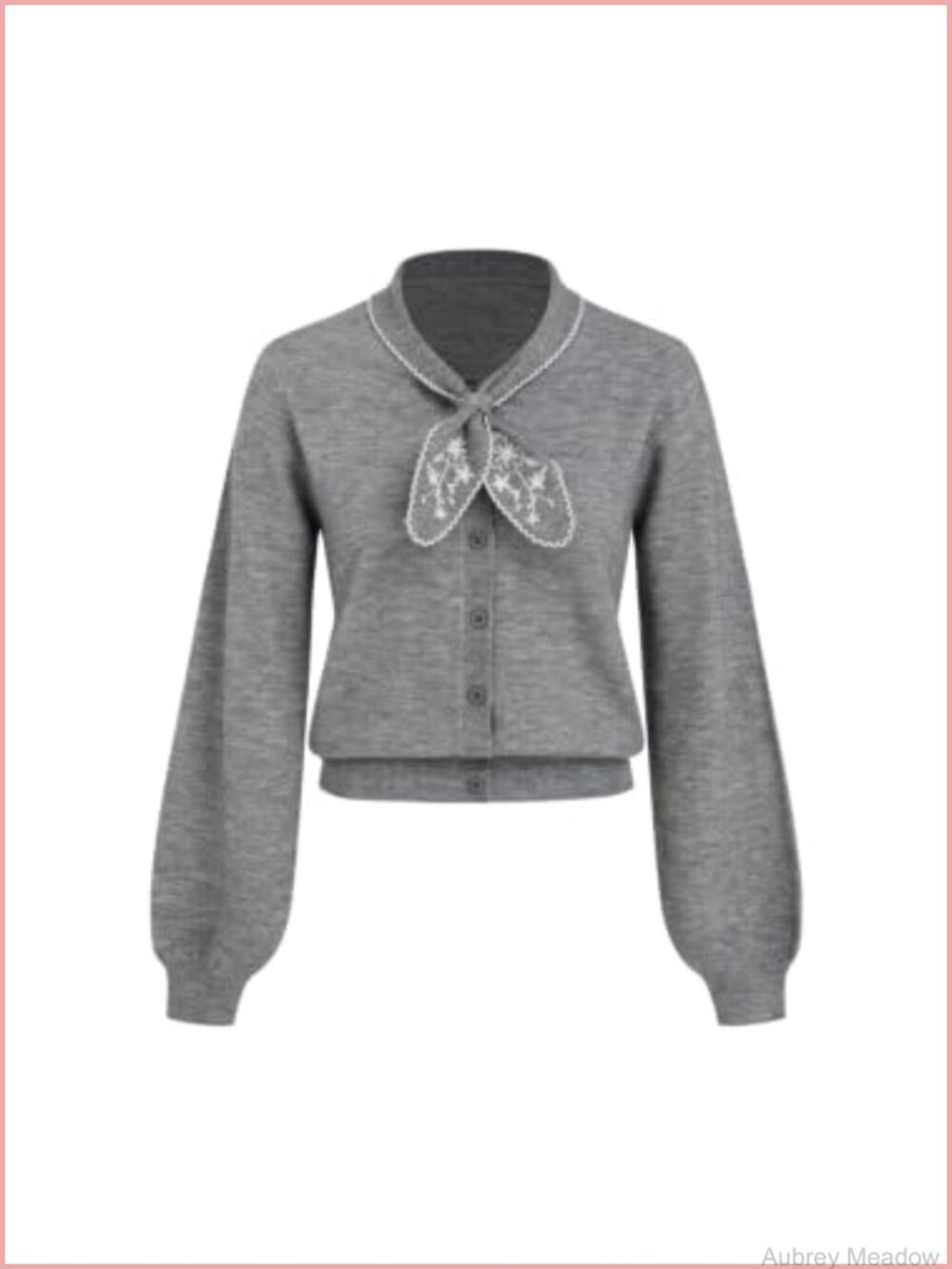 Cropped Cardigan Sweater Knit Bow Tie Neck Long Sleeve Button Front